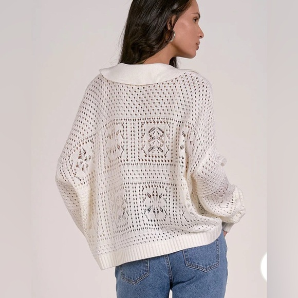 NWT Elan V-Neck Crochet Sweater - Picture 3 of 11